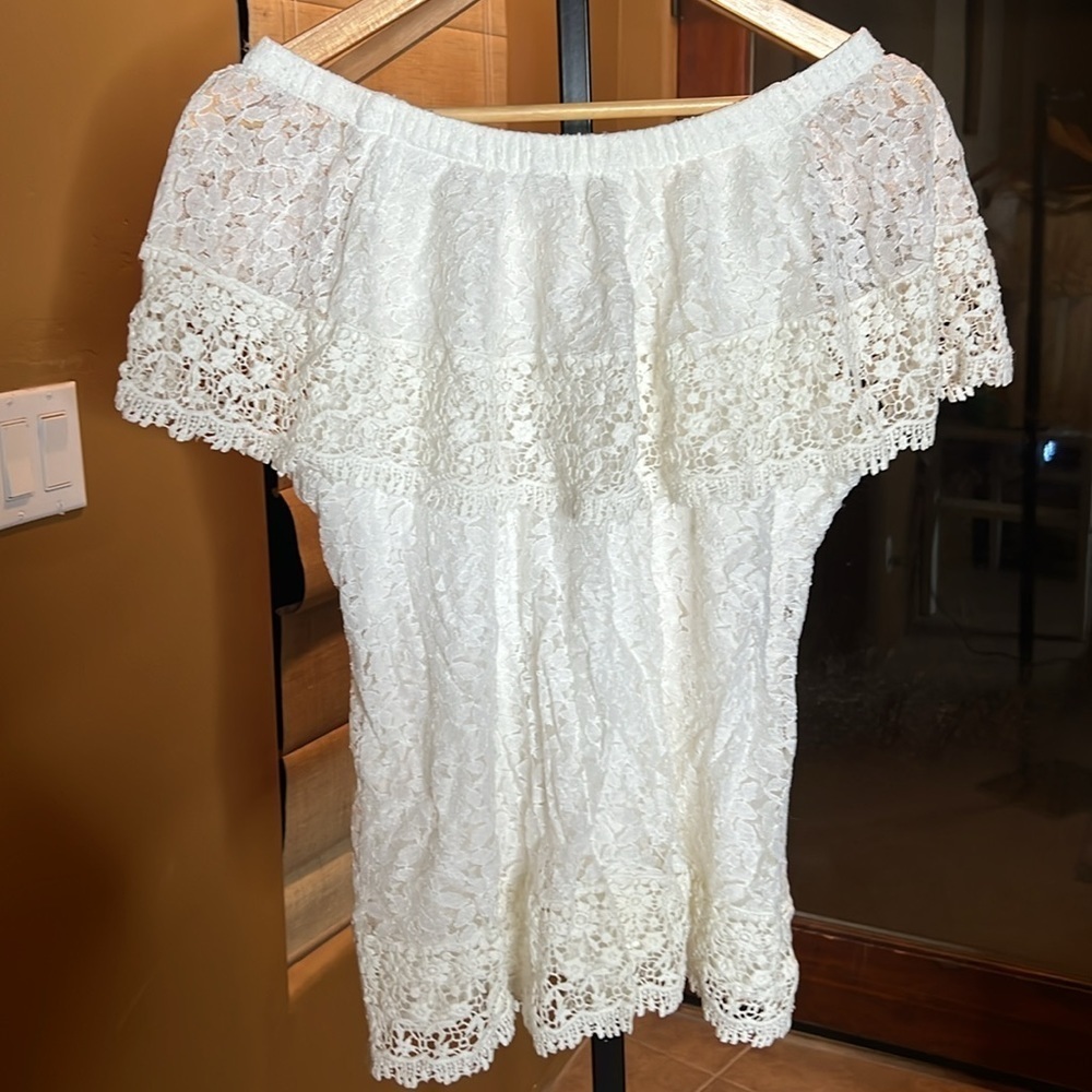NWT Soft Surroundings Limoges Lace Off Shoulder Ivory Crochet Blouse Size Large - Picture 8 of 9